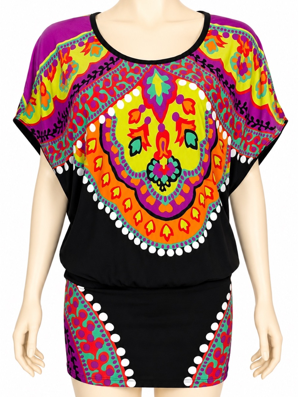 Trina Turk Black Swimsuit Cover-up with Bright Multi-Color Floral Print Size S